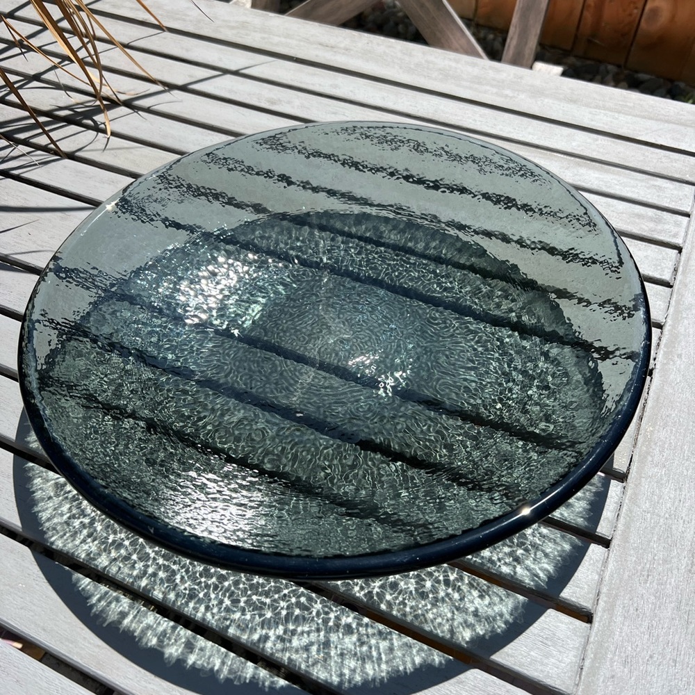Fire and Light Recycled Glass 17 inch Zen Bowl *VERY RARE GRAY* Shallow Bowl